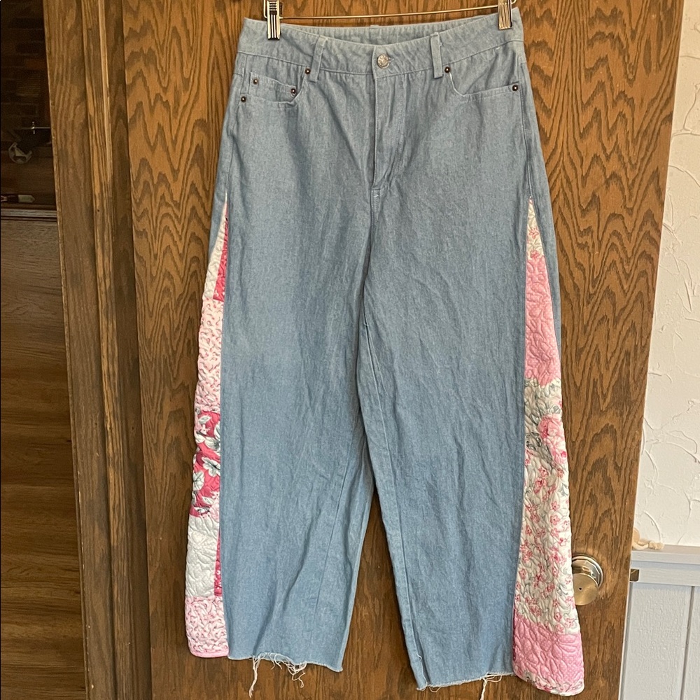 Women's Blue and‎ Pink Patchwork Jeans - Picture 2 of 8